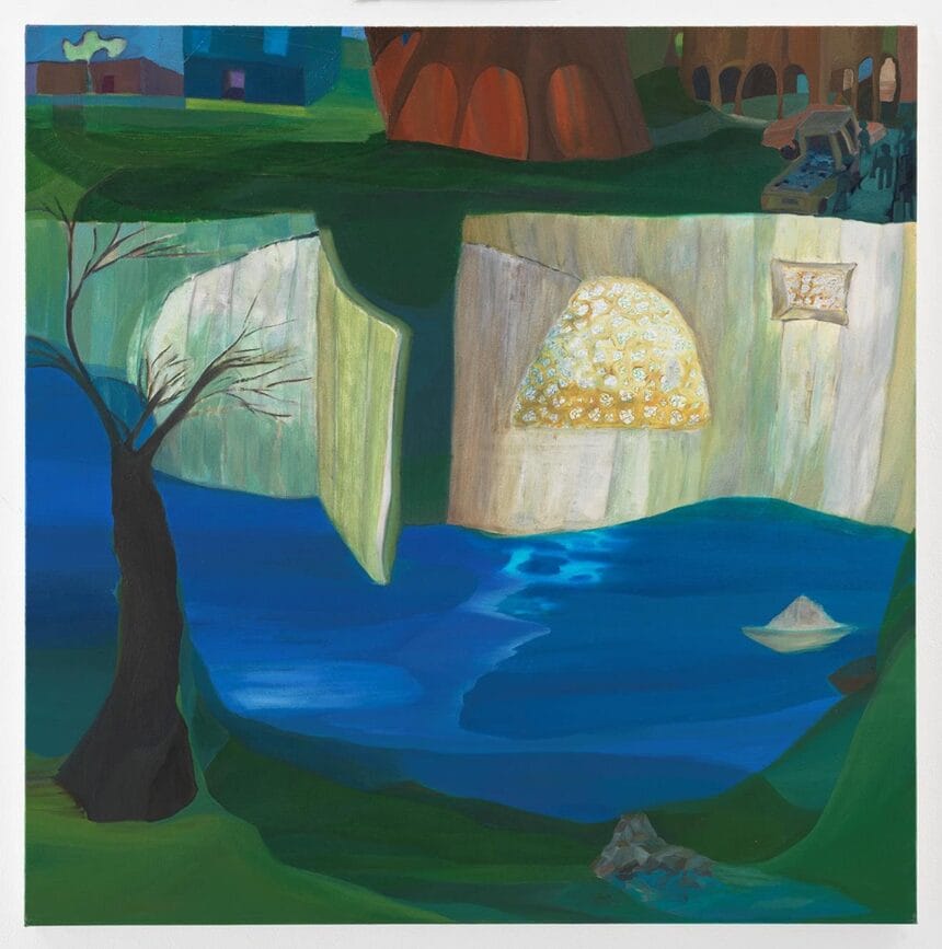 Ficre Ghebreysus, Gate to the Compound (2006). Acrylic on canvas, 48.25 x 48.25 inches (122.6 x 122.6 cm).