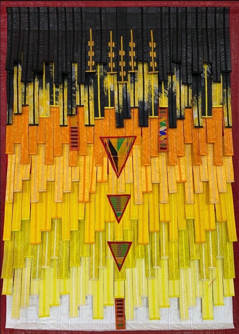 Abdoulaye Konaté, Jaune kente aux trois triangles (2020), Courtesy the artist and Gallery 1957