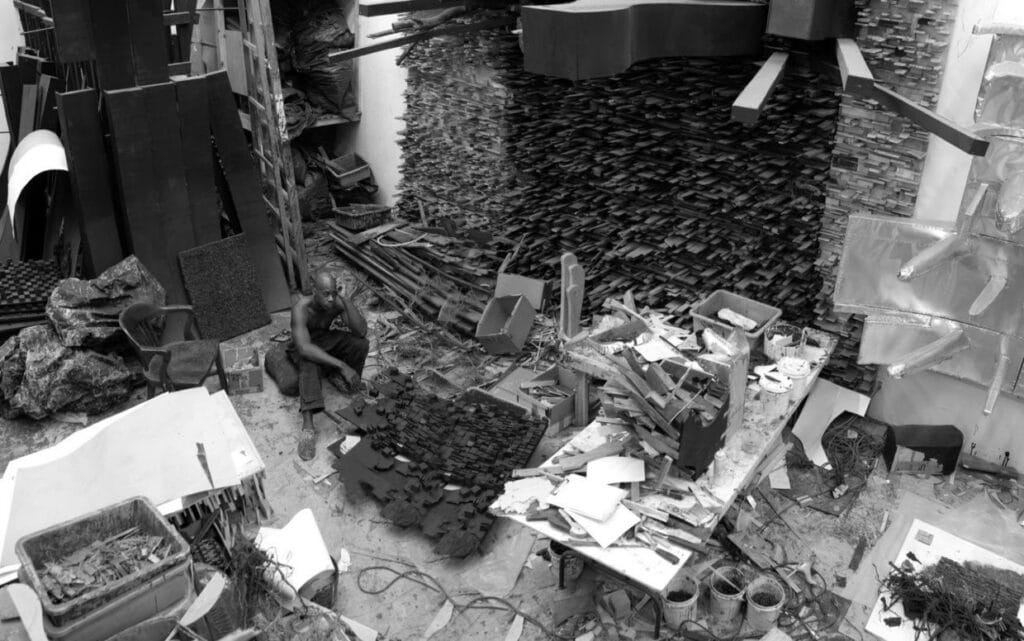 Leonardo Drew in his studio, Brooklyn, New York