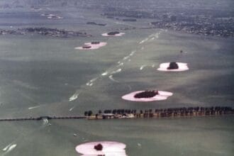 Christo and Jeanne-Claude, Surrounded Islands, 1980–83, Courtesy of Janus Films