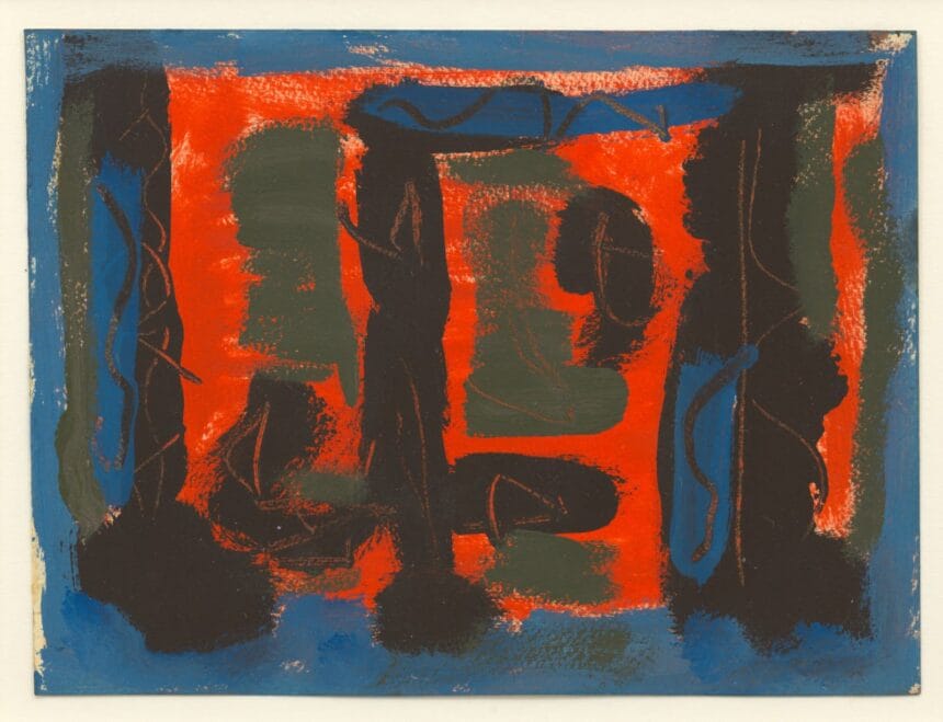 Untitled, c. late 1950s, gouache on paper, 5.25h x 7w in (13.34h x 17.78w cm)