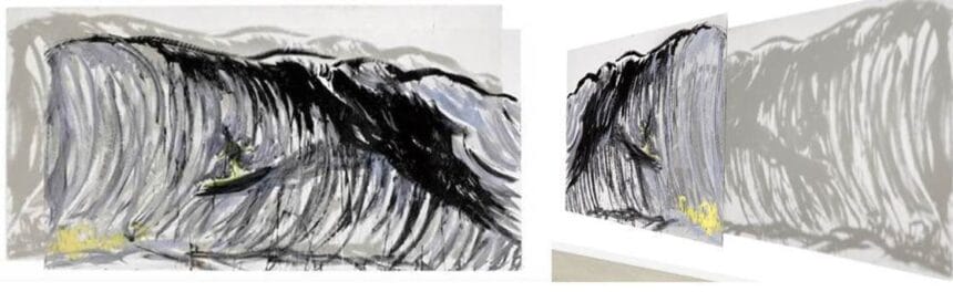 RAYMOND PETTIBON (B. 1957) No Title (Surfer in the Great Wave), 1993, acrylic on Plexiglas, 48 x 96 in. Estimate: $500,000 – 800,000