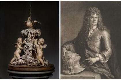 Left: Grinling Gibbons: Font Cover on loan from All Hallows by The Tower. Right: Grinling Gibbons.