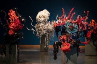 Margaret and Christine Wertheim and the Institute For Figuring. Coral Forest at Lehigh University Arts Galleries (PA). Their new commission, The Helsinki Satellite Reef, will be presented at Helsinki Biennial 2020. Photo courtesy LUAG by Stephanie Veto.