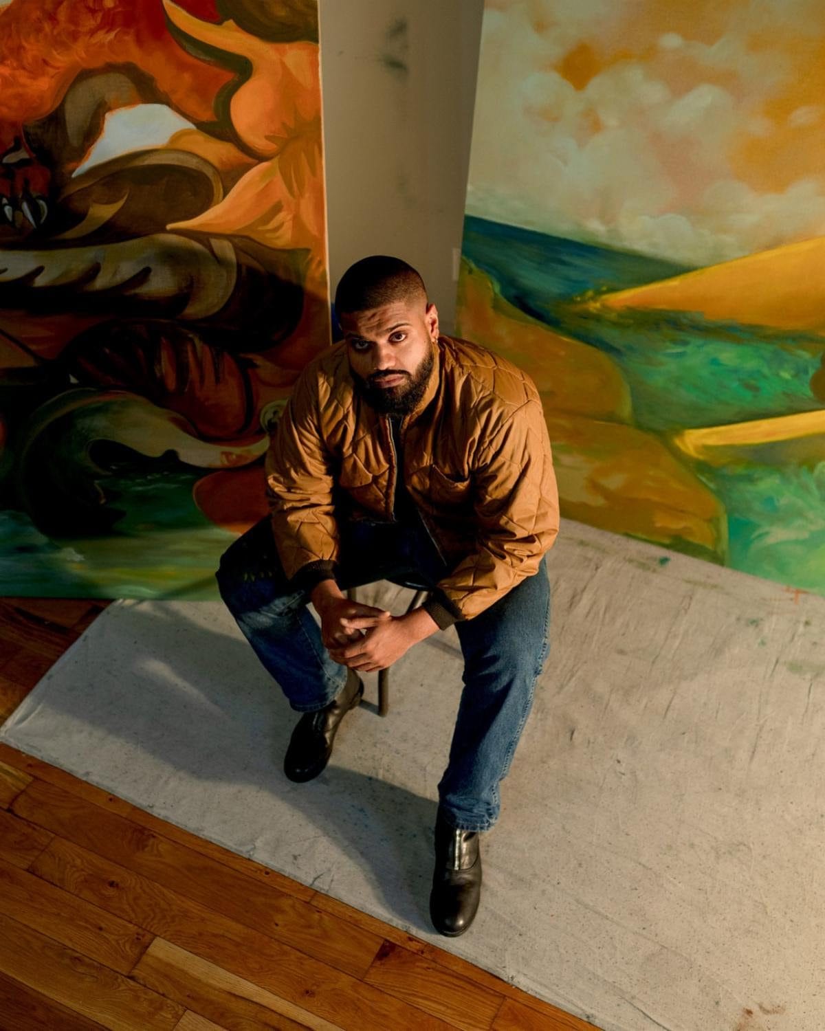 Asif Hoque in his Studio, 2022, photo by Isaac Campbell