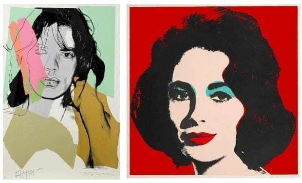 Left: Andy Warhol (1928-1987) Mick Jagger, from Mick Jagger Portfolio. Sold for $93,825. Right: Andy Warhol (1928-1987), Liz. Sold for $75,075.