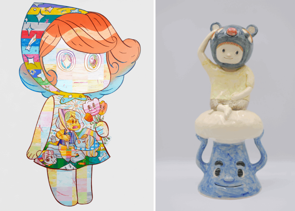 L-R: “Girl Vs. Self” by Sun-Mi and “Boy in a Bear Costume on the Mountain” by Yasuhito Kawasaki