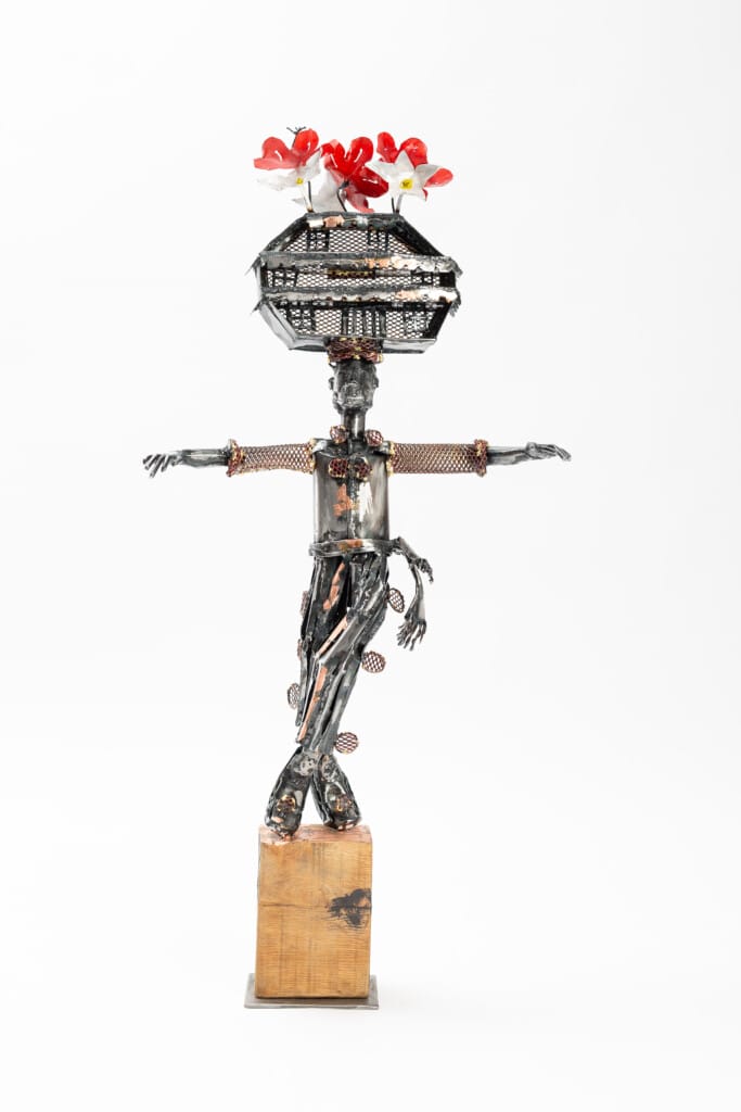 Sokari Douglas Camp John Canoe House, 2021 Mild steel acrylic paint 105 x 51 x 21 cm Courtesy the Artist and October Gallery, London.  Photo: Jonathan Greet Courtesy the Artist and October Gallery, London