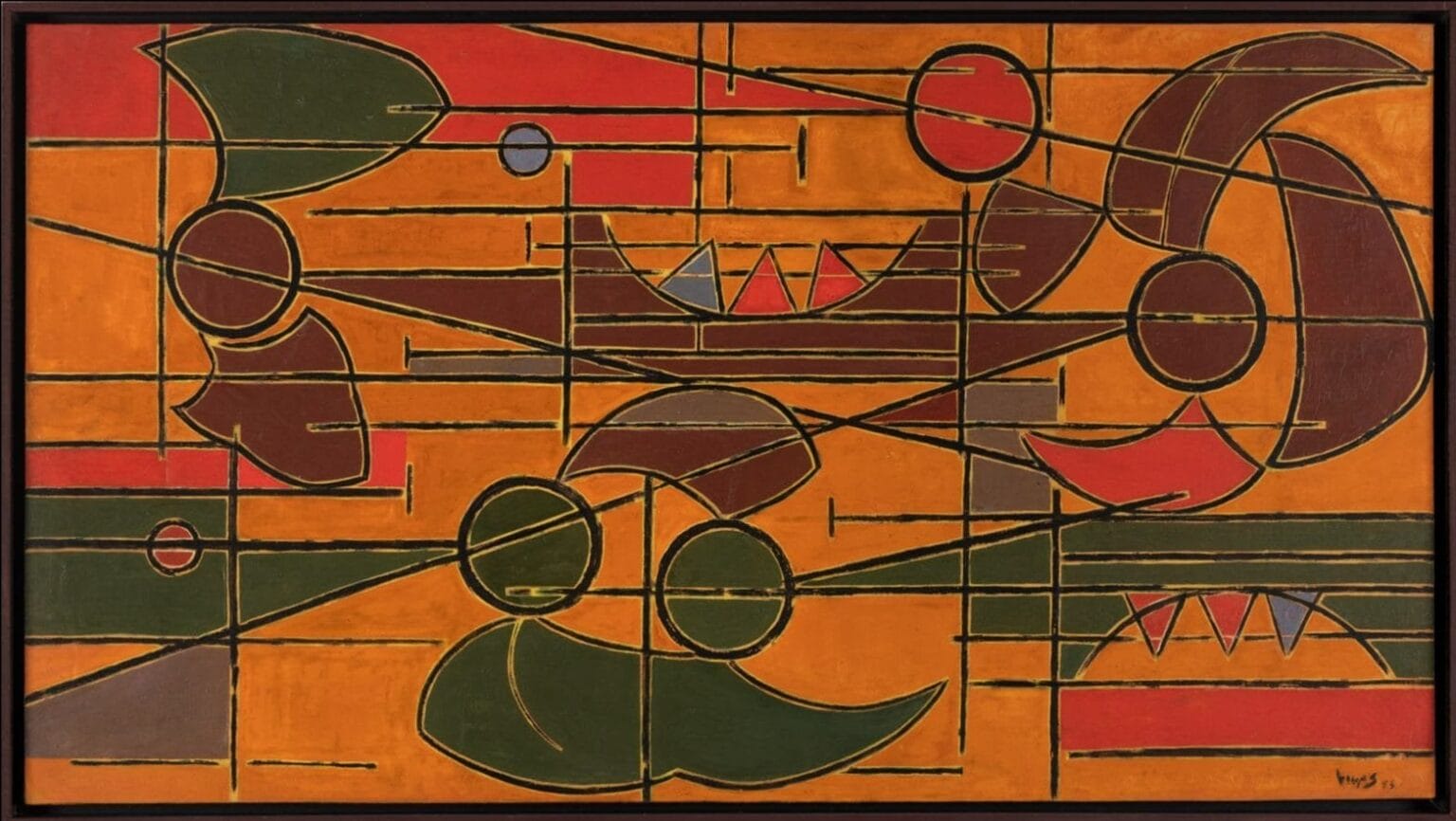 Oswaldo Vigas, Proyecto para Mural en Naranja, 1953, Oil on paper fixed on Masonite. Image courtesy of Galería RGR and the artist.