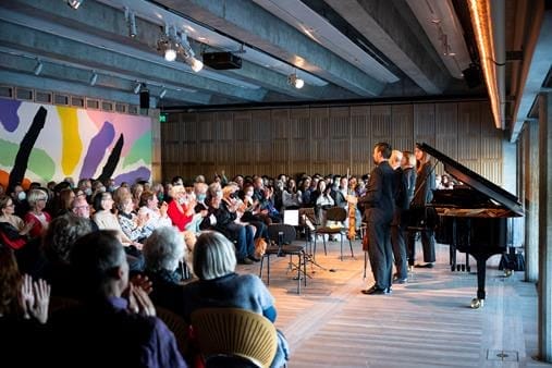 Seraphim Trio performing in the Utzon Room for Part 1 of the series, June 2022.  Credit: Cassandra Hannagan