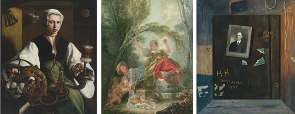 Maerten van Heemskerck, Retrato de una dama hilando (hacia 1531 ); Jean-Honoré Fragonard, El columpio (hacia 1750-1752); John Frederick Peto, Toms River (1905)