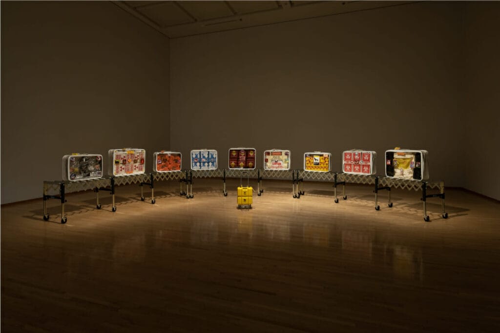 MIKAMI Seiko, [Suitcase (Yellow)] / World Membrane: Disposal Containers – Suitcases, 1992-93 MOT Collection, installation view Photo: Masaru Yanagiba 