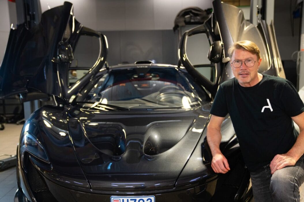 Mika Häkkinen and the 2013 McLaren P1 Validation Prototype 3 (VP3), estimated at €1,500,000 – 2,000,000.