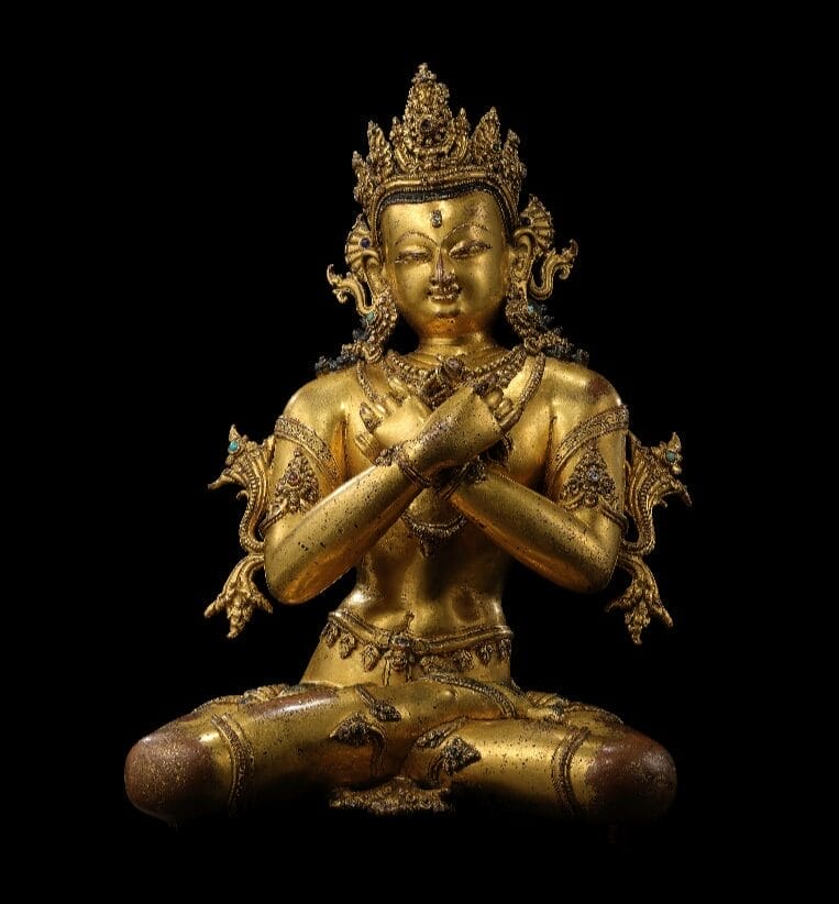 Gran figura de Vajradhara en cobre dorado, Nepal, siglo XIV, de la Colección Speelman, se vendió por 4.162.400 €.