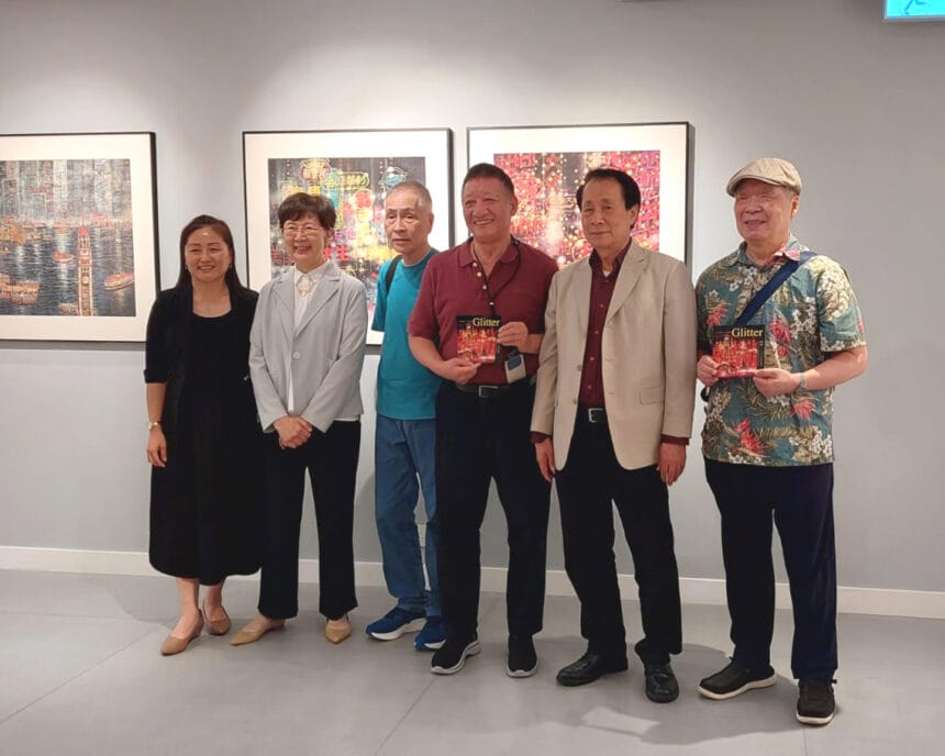 相片人物由左至右排列順序：Artspace K策展人李宇涵、董事長陳國慈、藝術家黃孝逵、沈平、王秋童和朱達誠